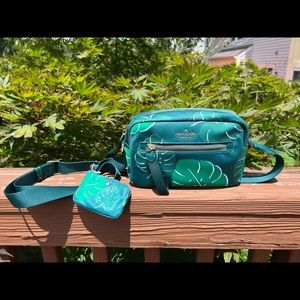 Kate Spade Chelsea Monstera Nylon Camera Bag with Coin or Ear Bud Pouch